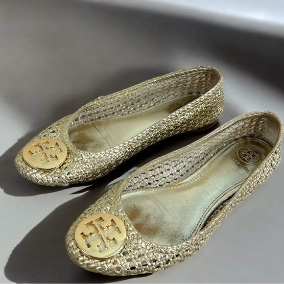Tory Burch Shoes - Tory Burch Pasadena Metallic Leather Woven Ballet Flats